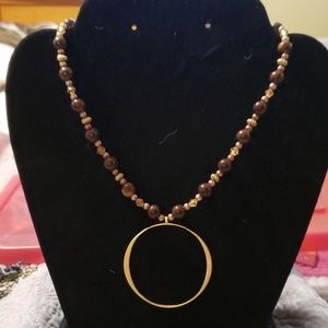 Gold Circle & Bead Necklace
